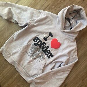 Gray Spider Hoodie with Red Heart